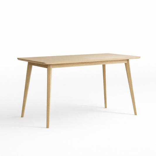 Wooden rectangular dining table on a white background