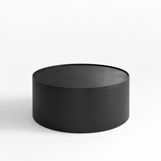 Black round coffee table on a white background