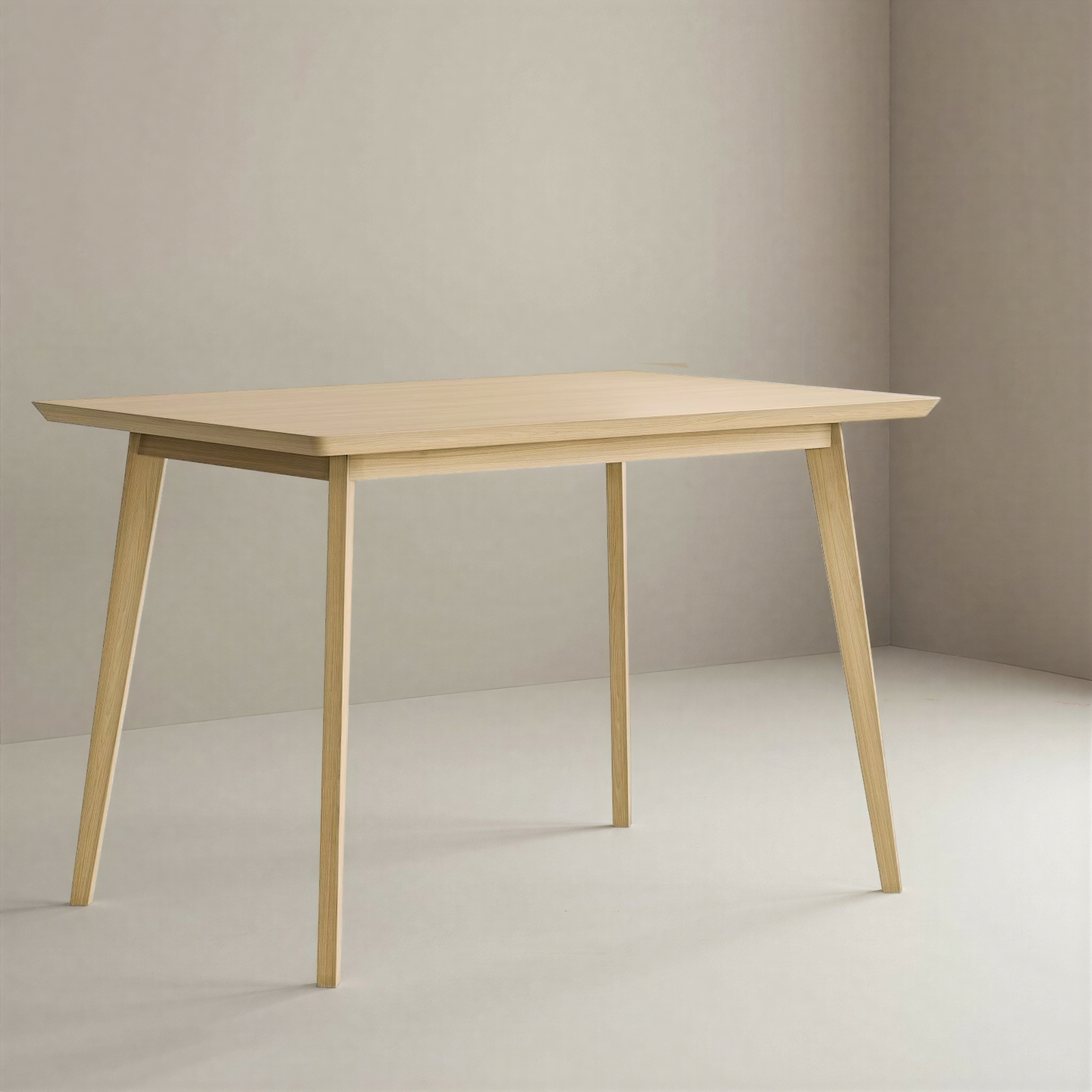 Wooden rectangular table against a plain background