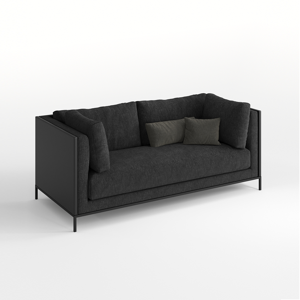 Black sofa with black metal frame on a white background