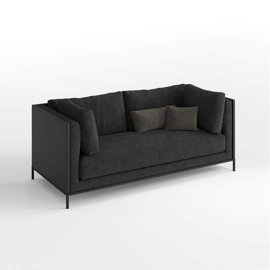 Black sofa with black metal frame on a white background