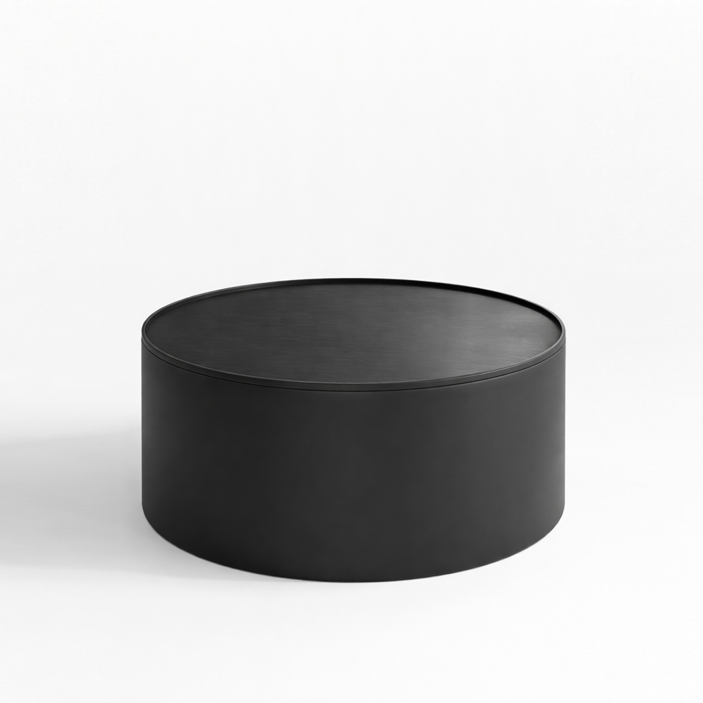 Black round coffee table on a white background