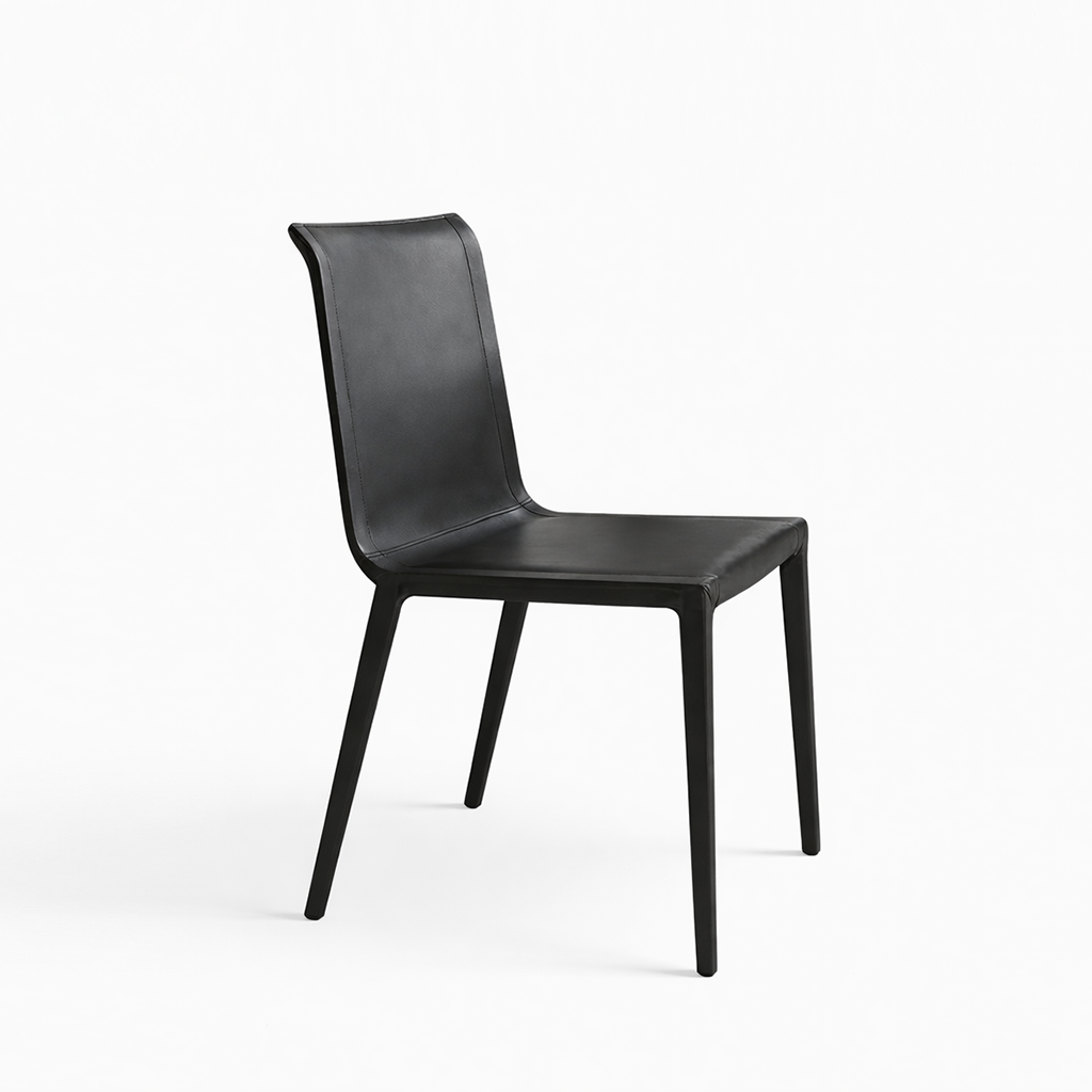 Black dining chair on a white background