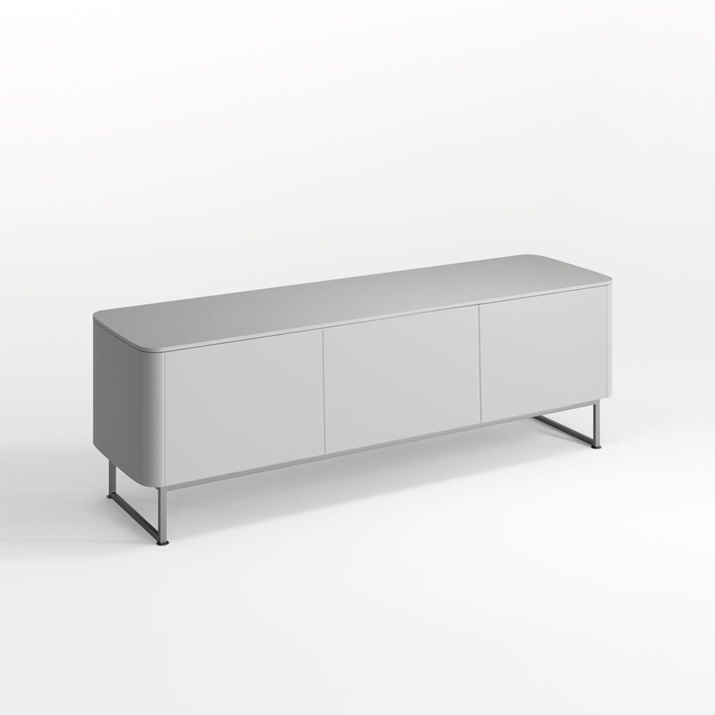 Modern grey sideboard with metal legs on a white background