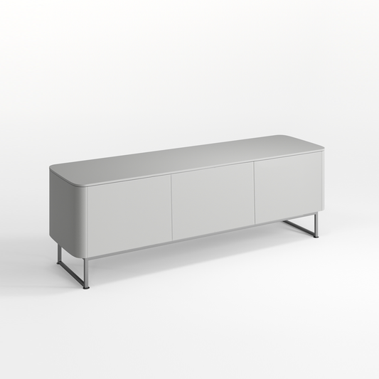 Modern grey sideboard with metal legs on a white background