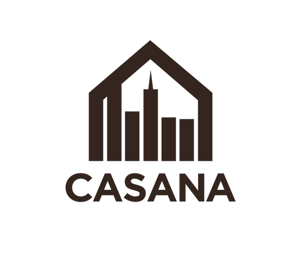 Casana Interiors branded logo of a dark brown house silhouette  with tall buildings inside, signalling Casana Interiors clients.