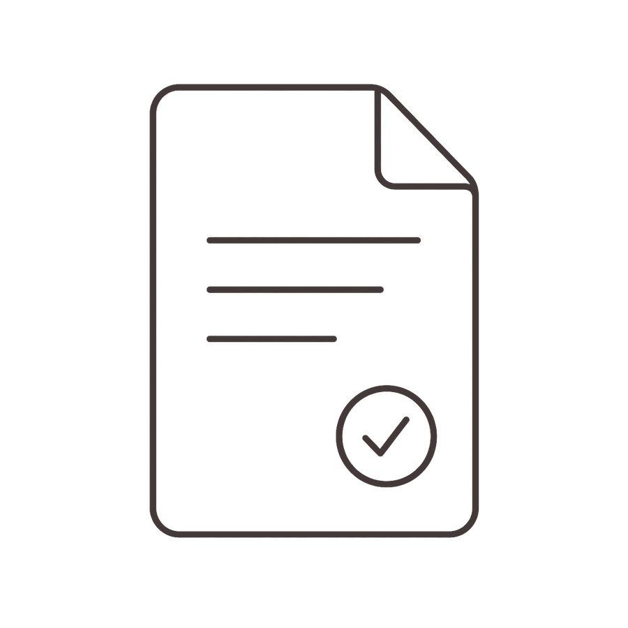 Icon of a document with a check mark on a white background