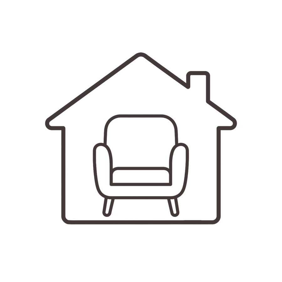 Icon of a house with an armchair inside on a white background