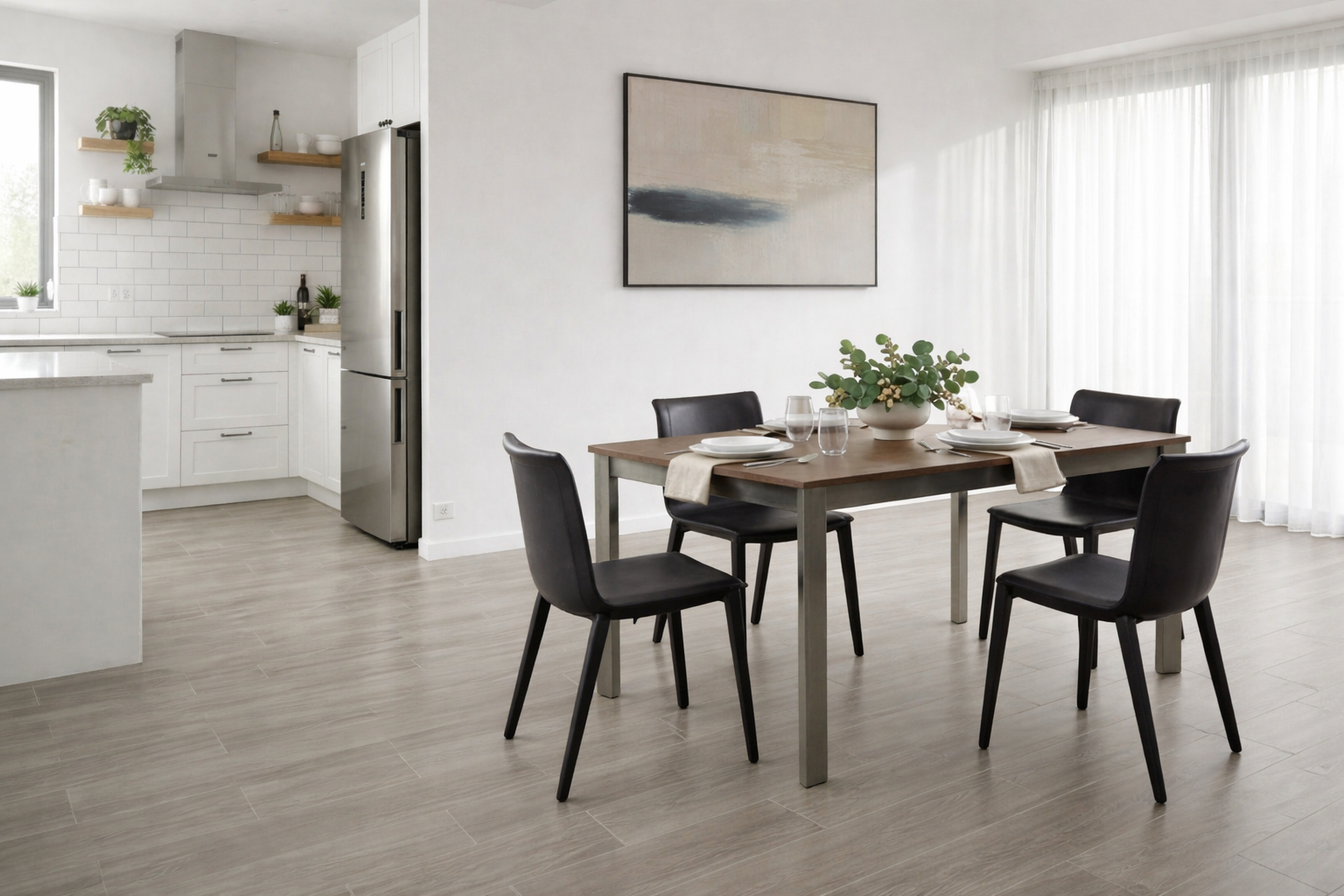 Modern kitchen with a dining table and 4 chairs